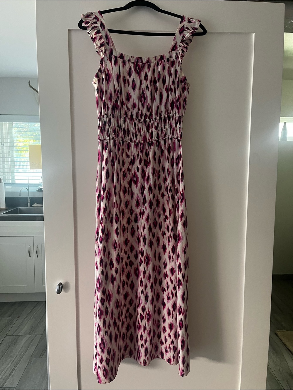 LOFT Pink and White Printed Maxi Dress